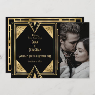 Black and Gold Gatsby Art Deco fotobruiloft Save The Date