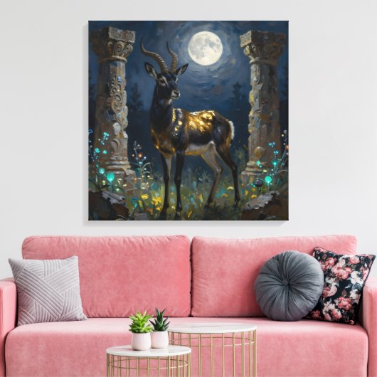 Black and Gold Gazelle | Wildlife Illustration Canvas Afdruk (Insitu (Woonkamer))