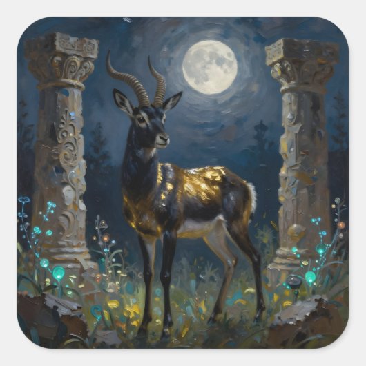 Black and Gold Gazelle | Wildlife Illustration Vierkante Sticker (Voorkant)
