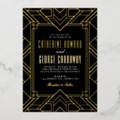 Black and Gold Geometric Gatsby Wedding Folie Uitnodiging (Voorkant)