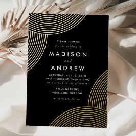 Black and Gold Geometric Swirls Wedding Folie Uitnodiging