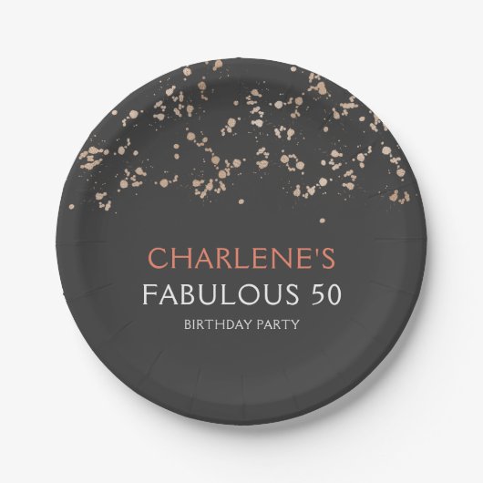 Black and Gold Girly Fabulous 50 verjaardag Papieren Bordje (Voorkant)