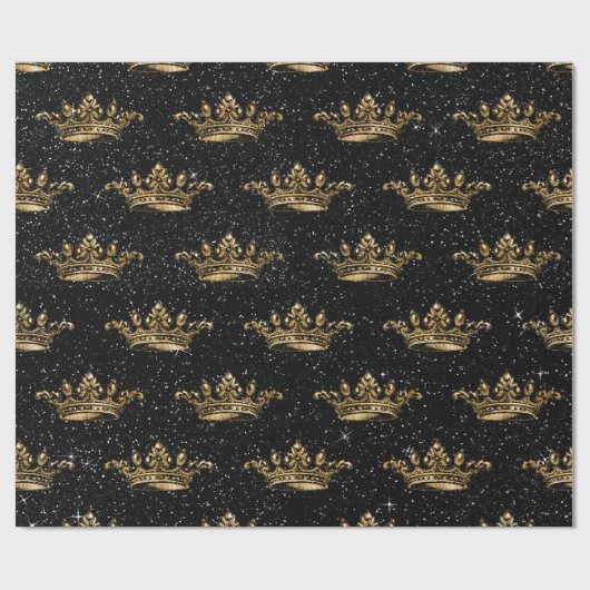 Black and Gold Glam Crown Pattern Cadeaupapier (Vlak)