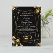 Black and Gold Glam Luxury Wedding Invitation Folie Uitnodiging (Staand Voorkant)