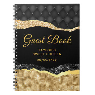 Black and Gold Glam Tears Sweet Sixteen Gastboek Notitieboek