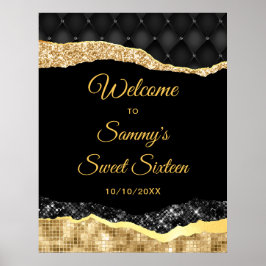 Black and Gold Glam Tears Sweet Sixteen Welkom Poster