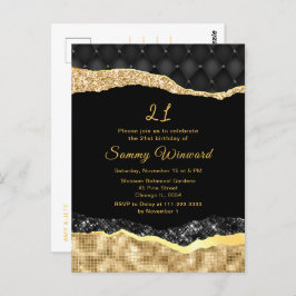 Black and Gold Glam Tears Verjaardagsfeest Briefkaart