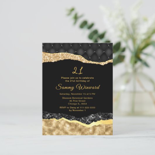 Black and Gold Glam Tears Verjaardagsfeest Briefkaart (Staand voorkant)