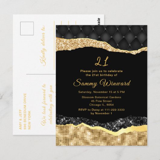 Black and Gold Glam Tears Verjaardagsfeest Briefkaart (Voorkant / Achterkant)