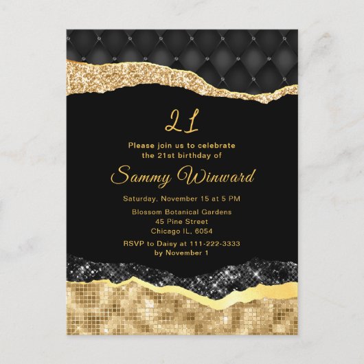 Black and Gold Glam Tears Verjaardagsfeest Briefkaart (Voorkant)