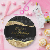 Black and Gold Glam Tears Verjaardagsfeest Papieren Bordje (Feest)