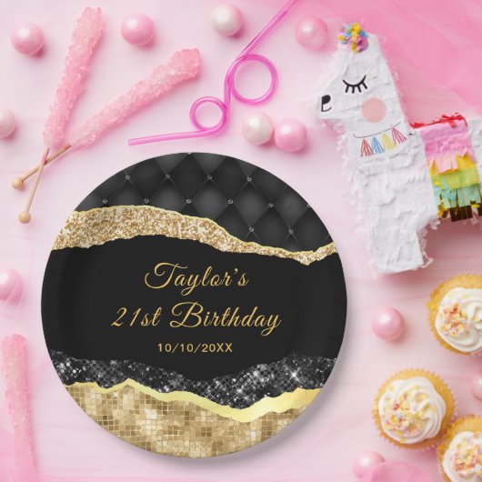 Black and Gold Glam Tears Verjaardagsfeest Papieren Bordje (Feest)