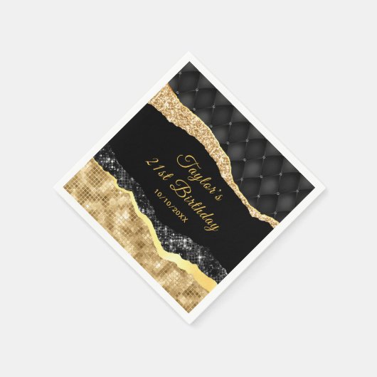 Black and Gold Glam Tears Verjaardagsfeest Servet (Hoek)