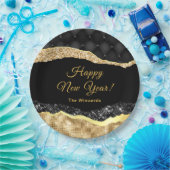 Black and Gold Glam Tranen Gelukkig Nieuwjaar Papieren Bordje (Feest)