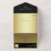 Black and Gold Glam Wedding All In One Uitnodiging (Buitenkant)
