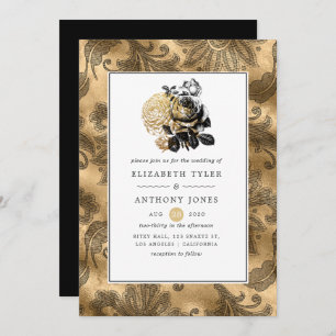 Black and Gold Glam Wedding Kaart