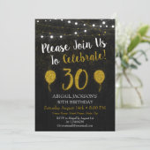 Black and Gold Glitter 30th Birthday Invitation Kaart (Staand voorkant)