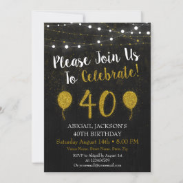 Black and Gold Glitter 40e verjaardag Kaart