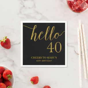 Black and Gold Glitter 40th Birthday Napkins Servet