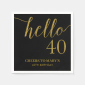 Black and Gold Glitter 40th Birthday Napkins Servet (Voorkant)