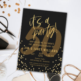 Black and Gold Glitter 50th Jubileum Party Kaart