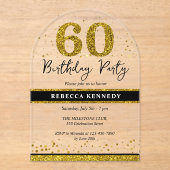 Black and Gold Glitter 60e verjaardag Acryl Uitnodigingen (Voorkant)