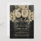 Black and Gold Glitter 60th Birthday Invitation Kaart (Voorkant)
