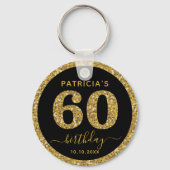 Black And Gold Glitter 60th Birthday Party Favor   Sleutelhanger (Voorkant)