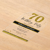 Black and Gold Glitter 70e verjaardag Acryl Uitnodigingen (Laagn)