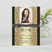 Black and Gold Glitter Afstudeeraankondigingen Kaart (Staand voorkant)