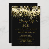 Black and Gold Glitter Afstuderen 2021 Kaart (Voorkant / Achterkant)