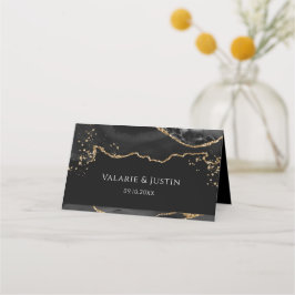 Black and Gold Glitter Agate Wedding Place Card Plaatskaartje