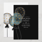 Black and Gold Glitter Balloon Wedding Kaart (Voorkant / Achterkant)