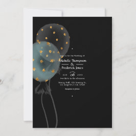 Black and Gold Glitter Balloon Wedding Kaart
