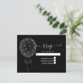 Black and Gold Glitter Balloon Wedding RSVP Kaartje (Staand voorkant)