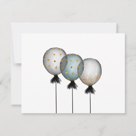 Black and Gold Glitter Balloon Wedding RSVP Kaartje (Achterkant)
