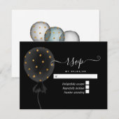 Black and Gold Glitter Balloon Wedding RSVP Kaartje (Voorkant / Achterkant)