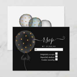 Black and Gold Glitter Balloon Wedding RSVP Kaartje