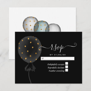 Black and Gold Glitter Balloon Wedding RSVP Kaartje