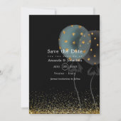 Black and Gold Glitter Balloon Wedding Save The Date (Voorkant)