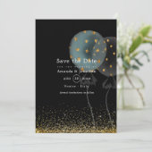 Black and Gold Glitter Balloon Wedding Save The Date (Staand voorkant)