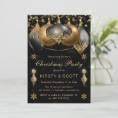 Black and Gold Glitter Baubles Kerstfeest Kaart (Staand voorkant)