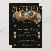 Black and Gold Glitter Baubles Kerstfeest Kaart (Voorkant / Achterkant)