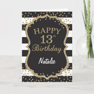 Black and Gold Glitter confetti 13e Birthday Card Kaart