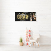 Black and Gold Glitter Congring Afstudeerder Foto Spandoek (Insitu)