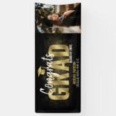 Black and Gold Glitter Congring Afstudeerder Foto Spandoek (Verticaal)