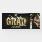 Black and Gold Glitter Congring Afstudeerder Foto Spandoek (Horizontaal)