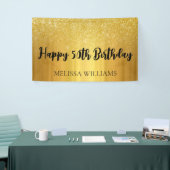 Black and Gold Glitter Happy 50th Birthday Spandoek (Beurs)