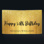 Black and Gold Glitter Happy 50th Birthday Spandoek<br><div class="desc">Modern Elegant Black en Gold Glitter Happy 50th Birthday Banner</div>