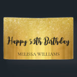 Black and Gold Glitter Happy 50th Birthday Spandoek<br><div class="desc">Modern Elegant Black en Gold Glitter Happy 50th Birthday Banner</div>